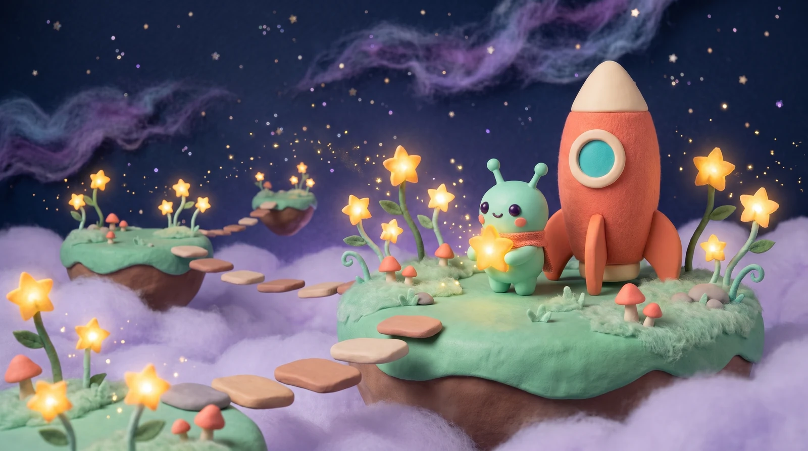 A colorful garden of glowing stars in Cosmic Quest’s illustrated learning world